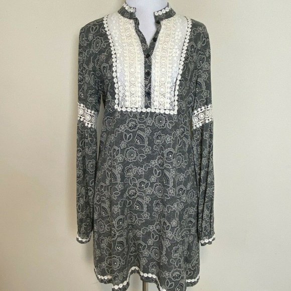 Free People Dresses & Skirts - Free People Dress Tunic Black Floral Cream Lace 10